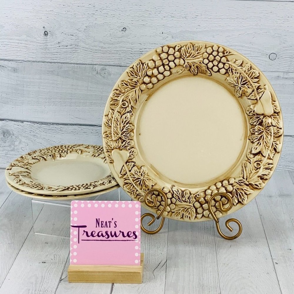 Euro Ceramica VINEYARD Embossed Grapes Stoneware Dinner + 2 Salad Plates Set 3
